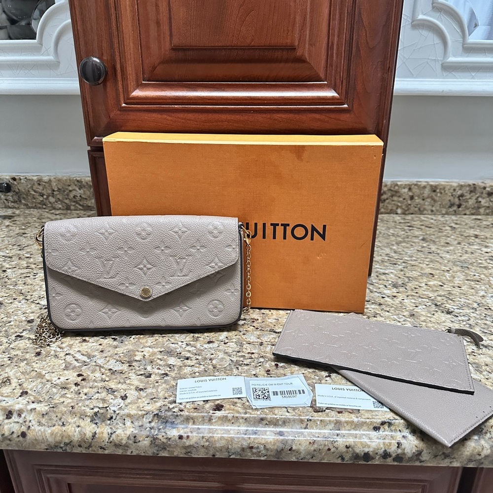 Louis Vuitton Taupe Clutch with Gold Chain